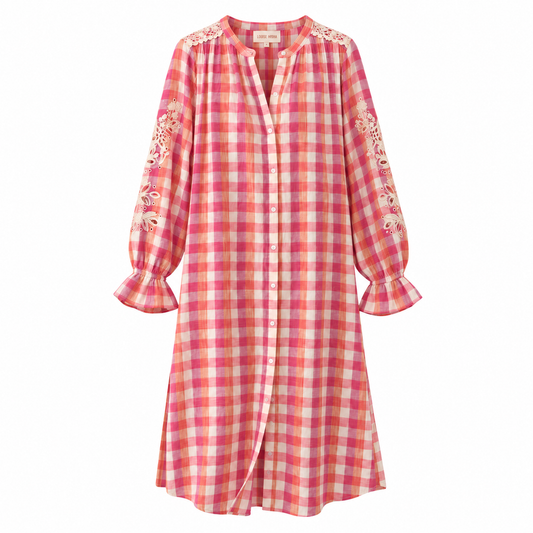 Louise Misha dress deepali cream sunset checks